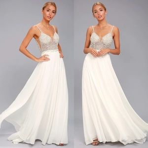 NEW Lulu's True Love White Beaded Rhinestone Maxi Wedding Dress Size 6